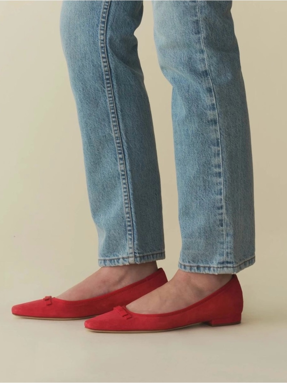 DÔEN Odette Rouge Suede Box Bow Ballet Flats Vintage Style Formal Sz 39 *READ*